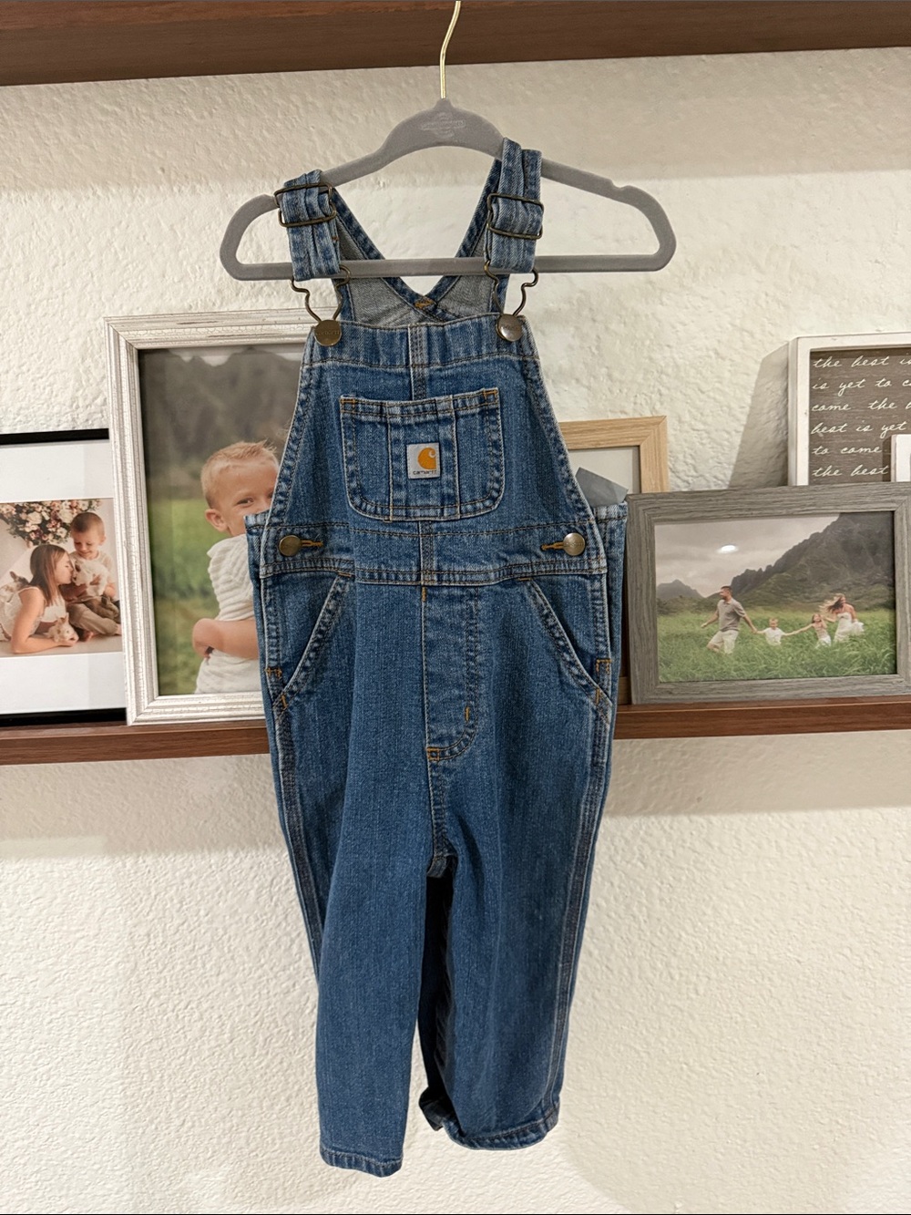 Carhartt Kids Dark Blue Denim Overalls with Logo Patch